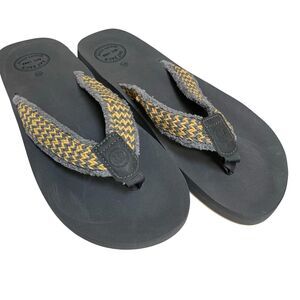BOGO FREE! FAT FACE Mens Gray & Yellow Textile HARRIS Flip Flops Sandals Sz 10